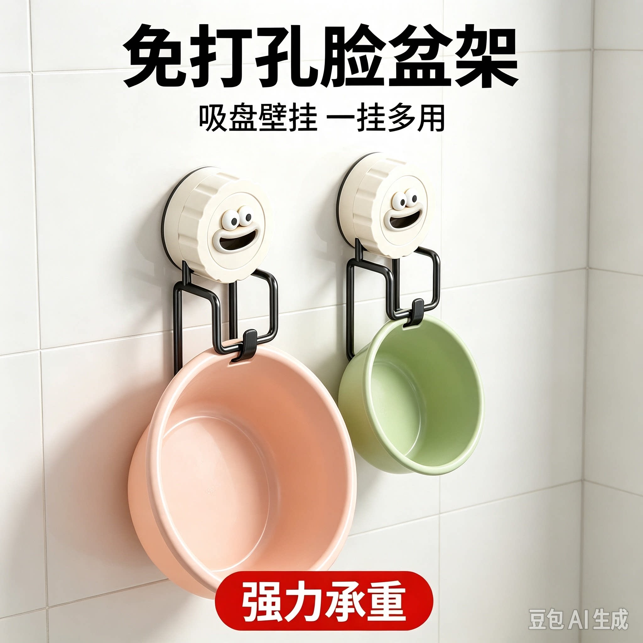 卡通吸盘脸盆收纳架免打孔壁挂浴室置物架卫生间盆子挂钩神器