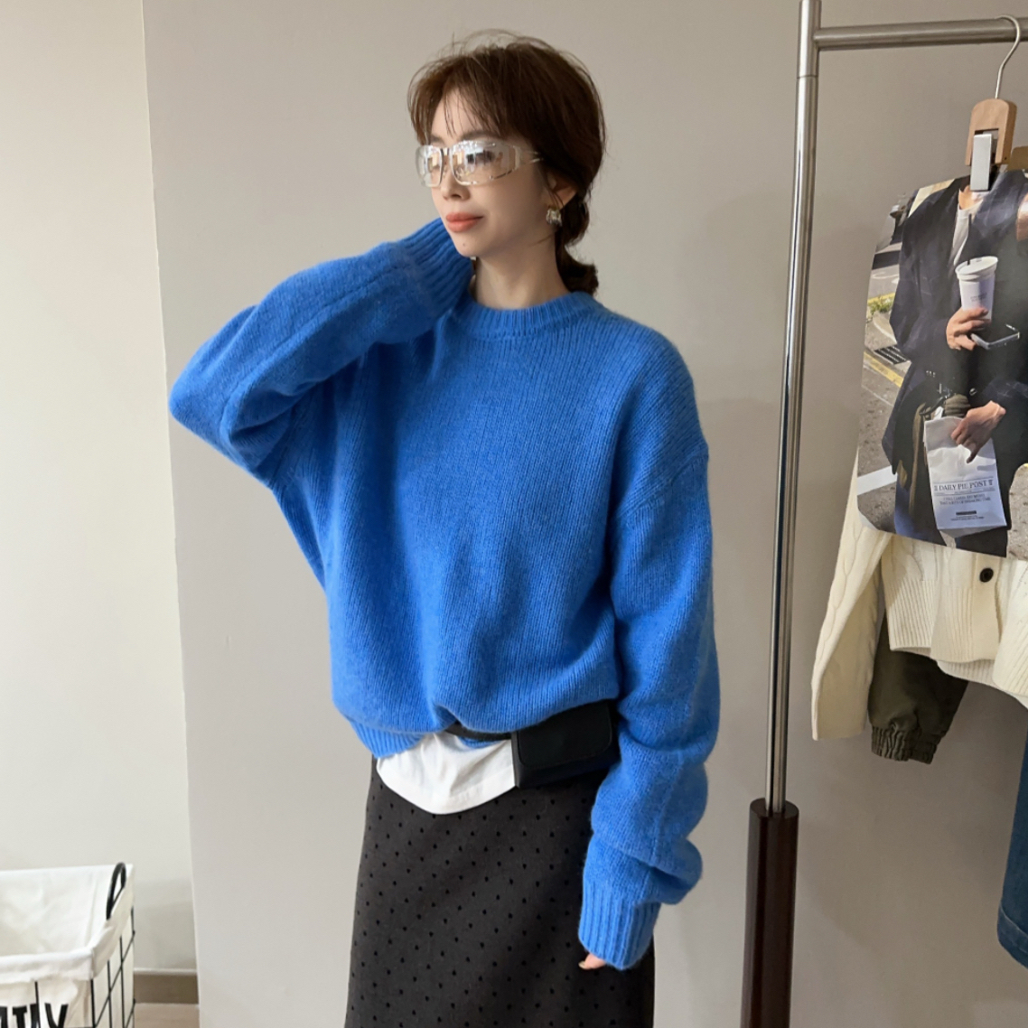 欧洲站2025秋季新款纯色圆领韩系少女感长袖套头糖果色羊毛针织衫