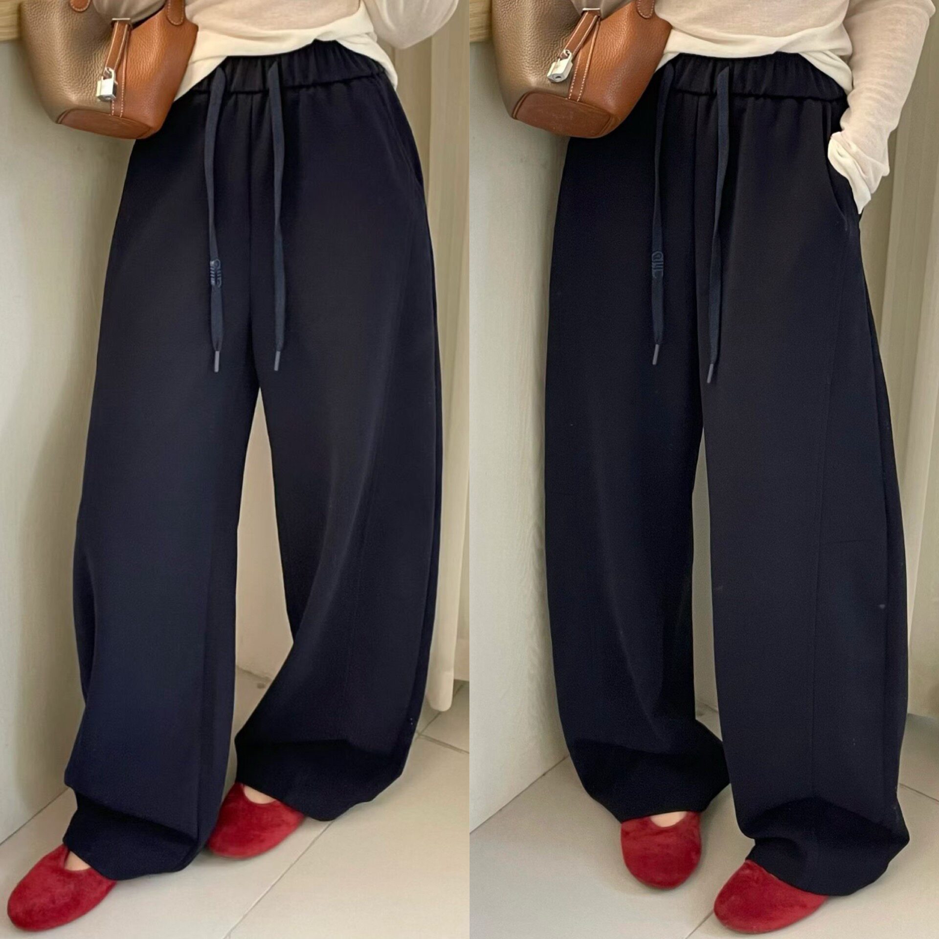 欧洲站2026春季新款洋气抽绳松紧腰显瘦压线弯刀卫裤百搭女休闲裤