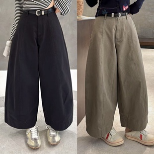 休闲裤 欧洲站2025秋季 百搭工装 高腰配腰带前压线九分气球裤 女 净版
