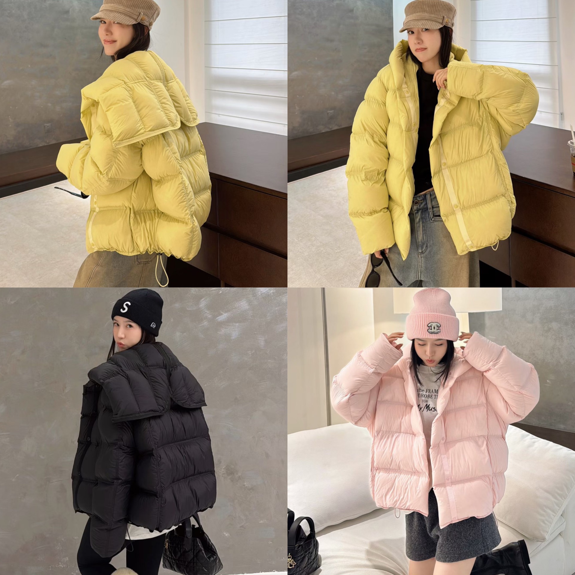 欧洲站2025冬季欧货连帽拉链大翻领设计云朵感糖果色羽绒服外套潮