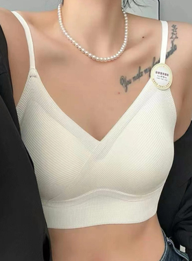 欧洲站2025春季新款V领乳胶固定聚拢美背吊带无痕厚背文胸内衣女
