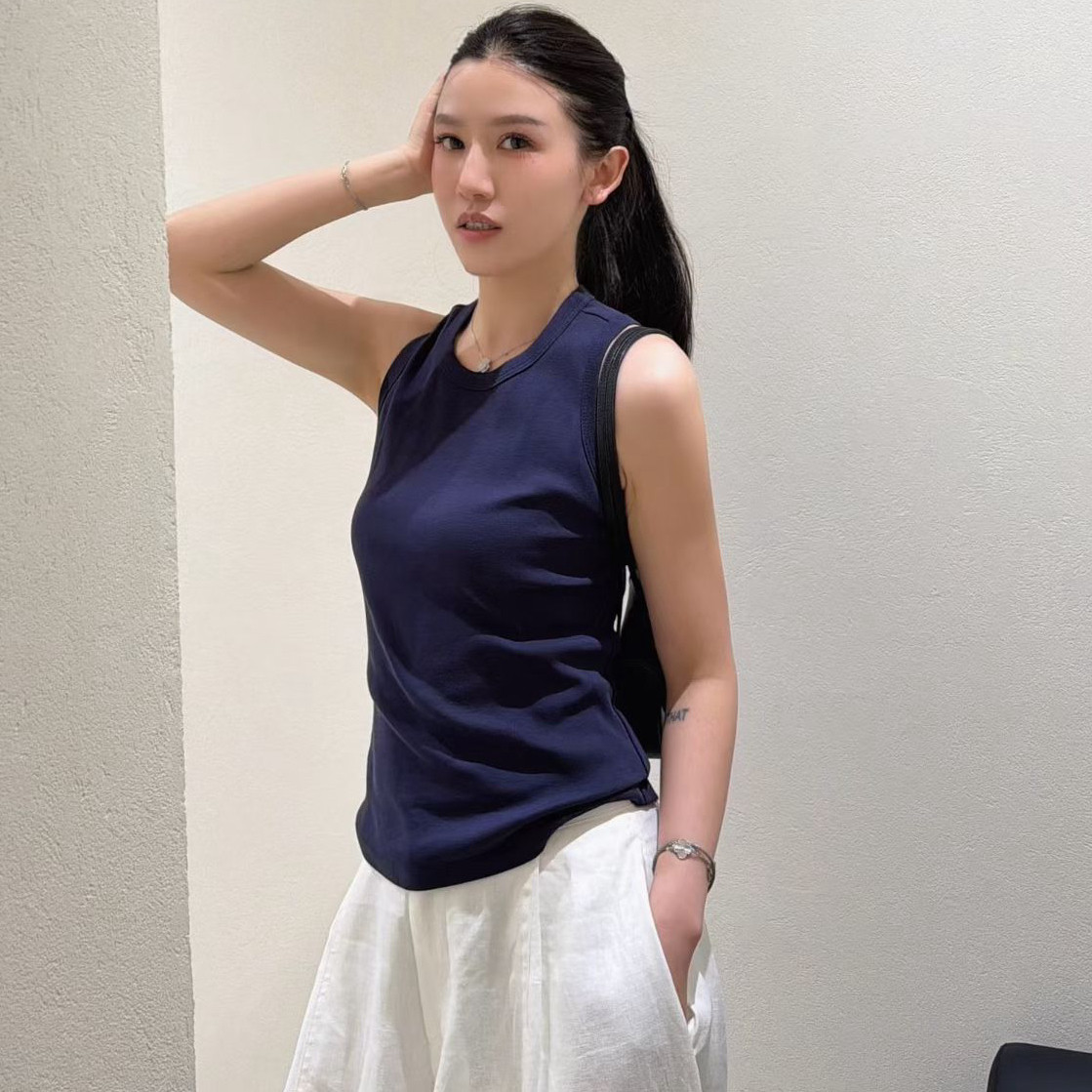 欧洲站2026夏季欧货圆领洋气工字背修身百搭无袖T恤背心打底衫潮