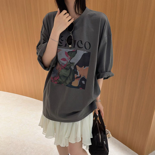 大版 欧货T恤潮 韩味圆领创意抽象图案字母印花短袖 欧洲站2026春季