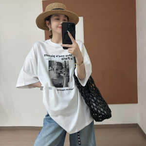 欧洲站2026夏季新款圆领街头风欧美人物字母印花短袖大版T恤女潮
