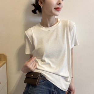 短袖 净版 T恤 圆领简约M字母定标正肩百搭打底衫 欧洲站2026春夏新品