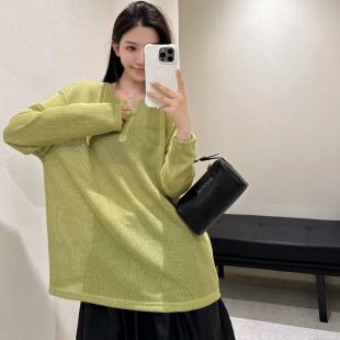 套头果绿针织衫 欧洲站2026春季 慵懒风薄款 剪刀领长袖 上衣 欧货时尚
