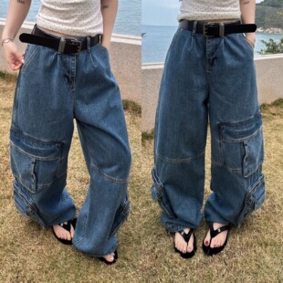 休闲长裤 牛仔裤 欧货高腰街头风立体拉链大口袋工装 欧洲站2026春季