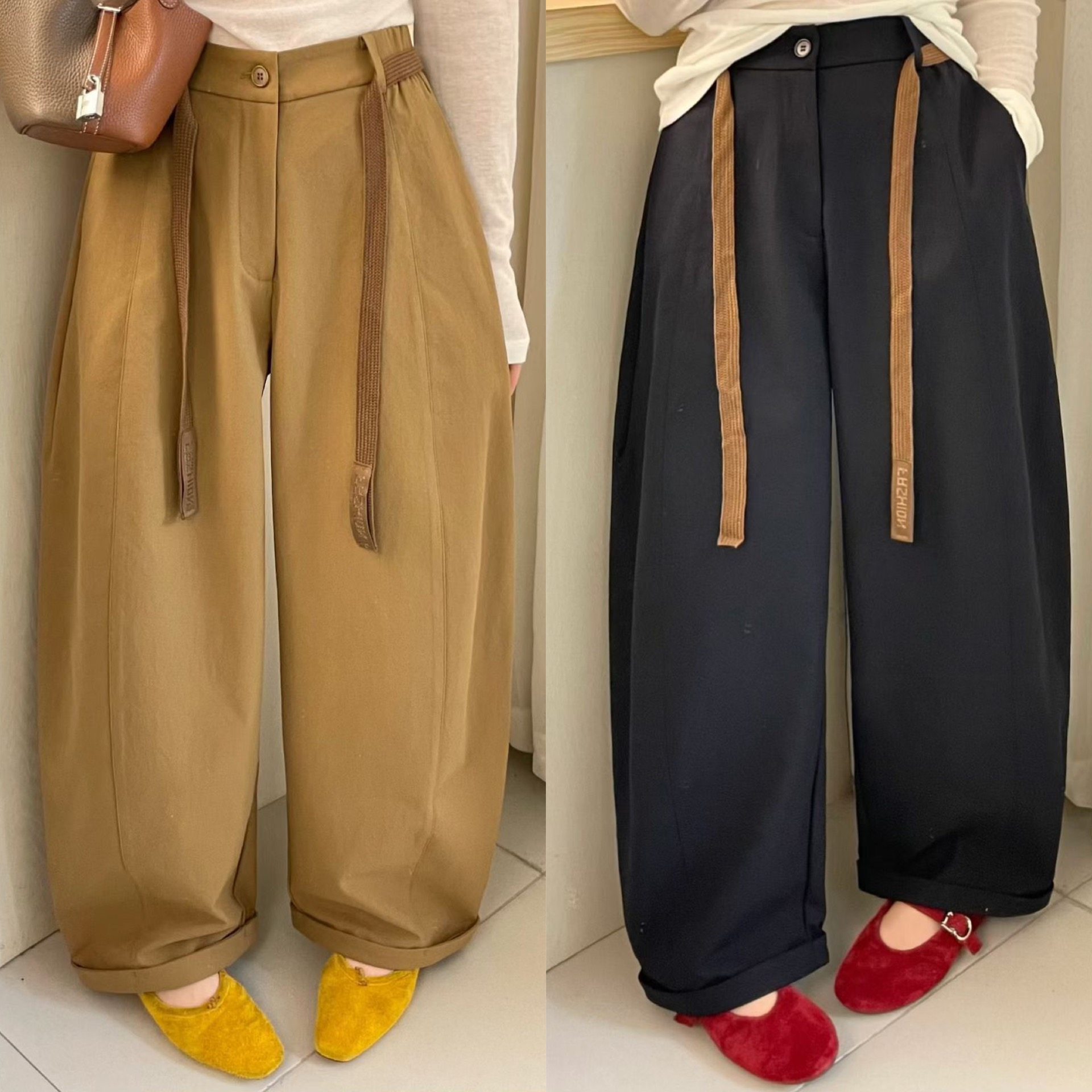 欧洲站2026早春新款简约系带高腰后松紧显瘦微垮奶奶裤九分休闲裤,女装/女士精品,休闲裤,淘宝优惠券,粉丝福利购,淘宝优惠卷