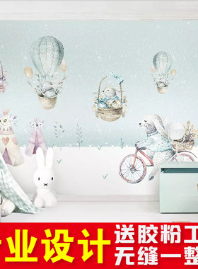 欧式壁纸唯美儿童房墙纸清新淡雅北欧风格壁画简约卡通图案墙布