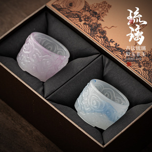 四季 和声 白玉琉璃对杯套家用茶杯品茗杯功夫茶具伴手礼品礼盒装