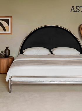 法式中古不锈钢实木软床优雅简约轻奢小户型网红包豪斯现代铁艺床