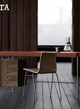 中古风书桌带不锈钢电脑办公桌储物抽屉轻奢现代写字长方形工作台