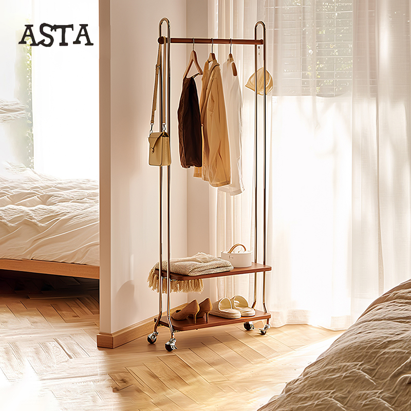 北欧实木衣帽架可移动落地挂衣架