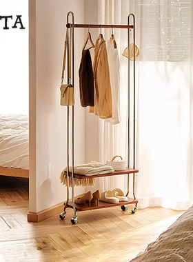 北欧实木衣帽架可移动落地多功能收纳挂衣架卧室小型中古风置物架