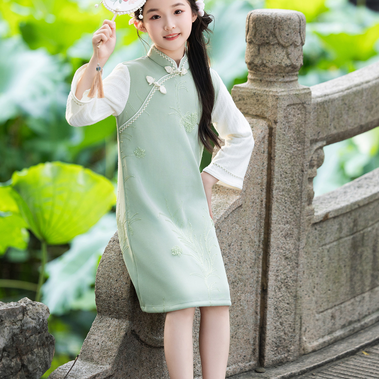 2026新款长袖女童新中式改良旗袍