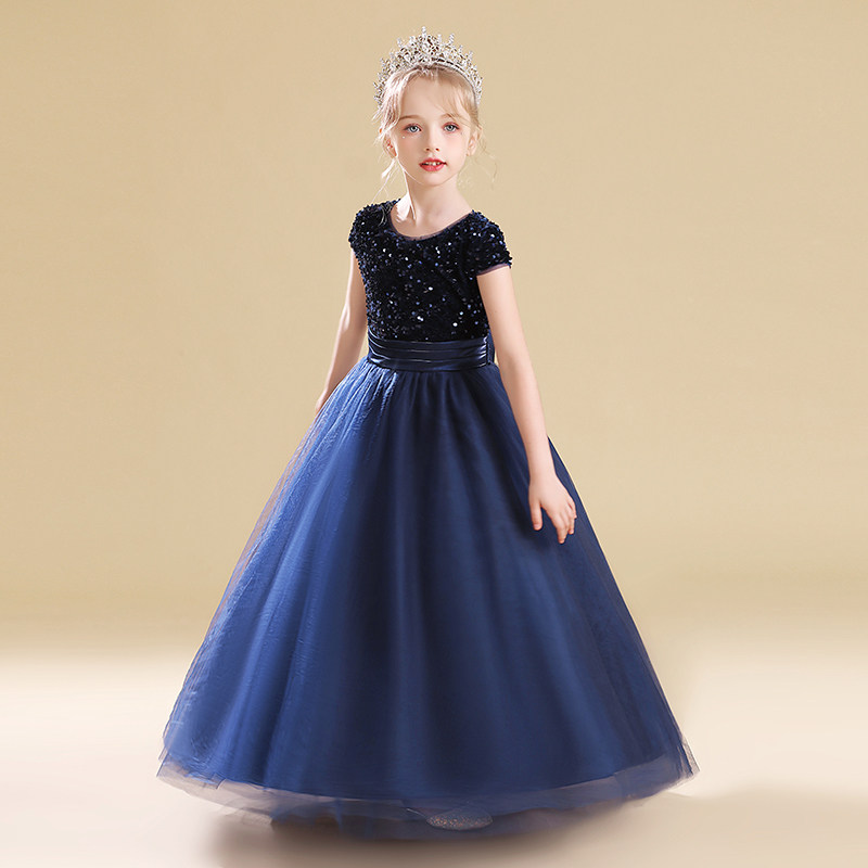 钢琴演奏礼服女童蓬蓬纱儿童主持人生日公主长裙小女孩走秀演出服