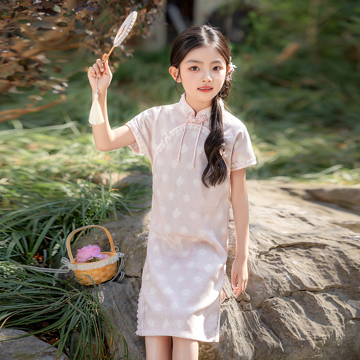 新中式粉色女童旗袍夏2026新款国风儿童改良文艺连衣裙女孩演出服