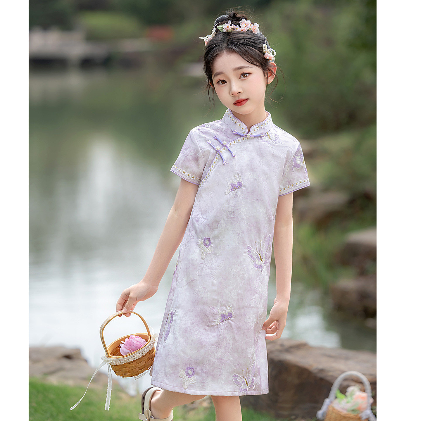女童紫色旗袍国风2026新款夏季新中式改良儿童古筝演出服日常可穿