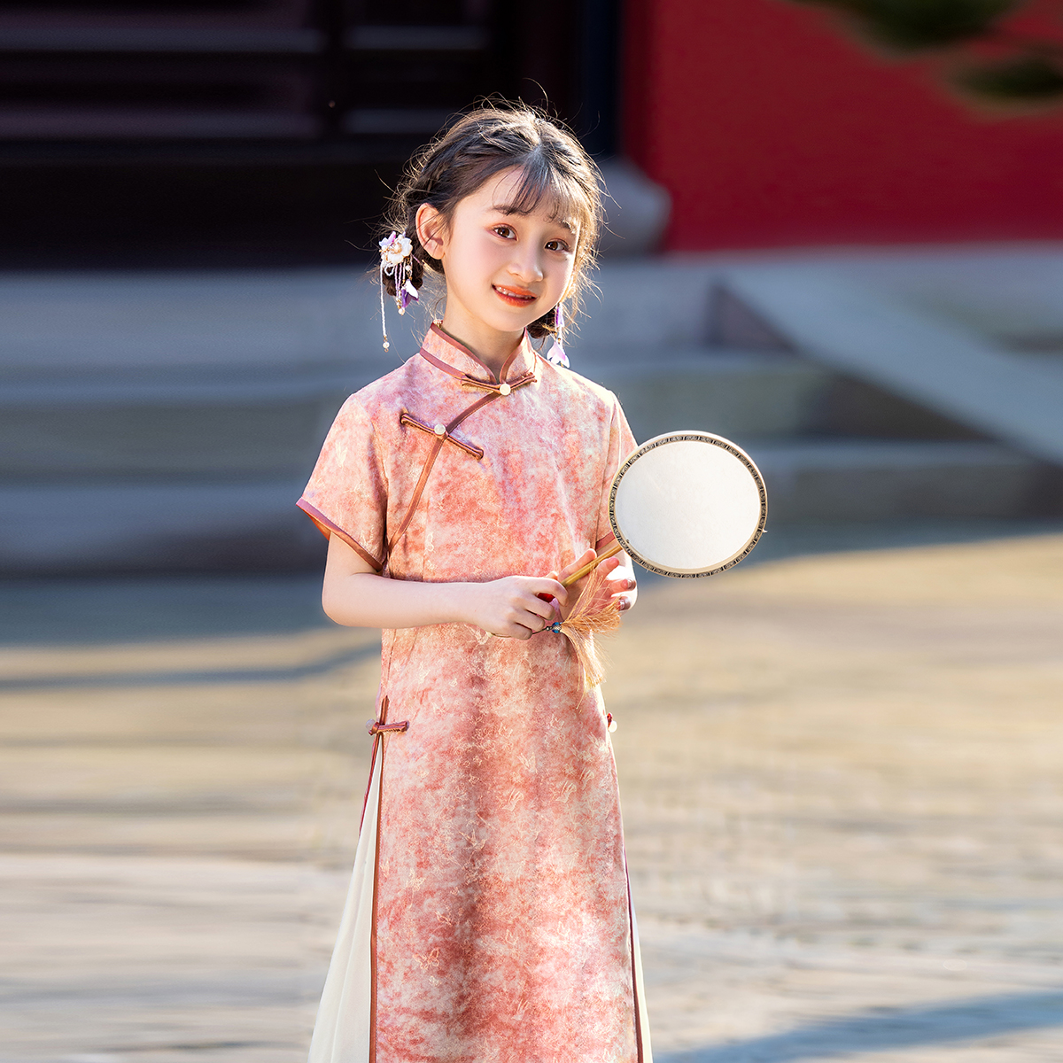 女童改良旗袍夏季薄款兒童奧黛連衣裙2025新款小女孩中國風(fēng)公主裙