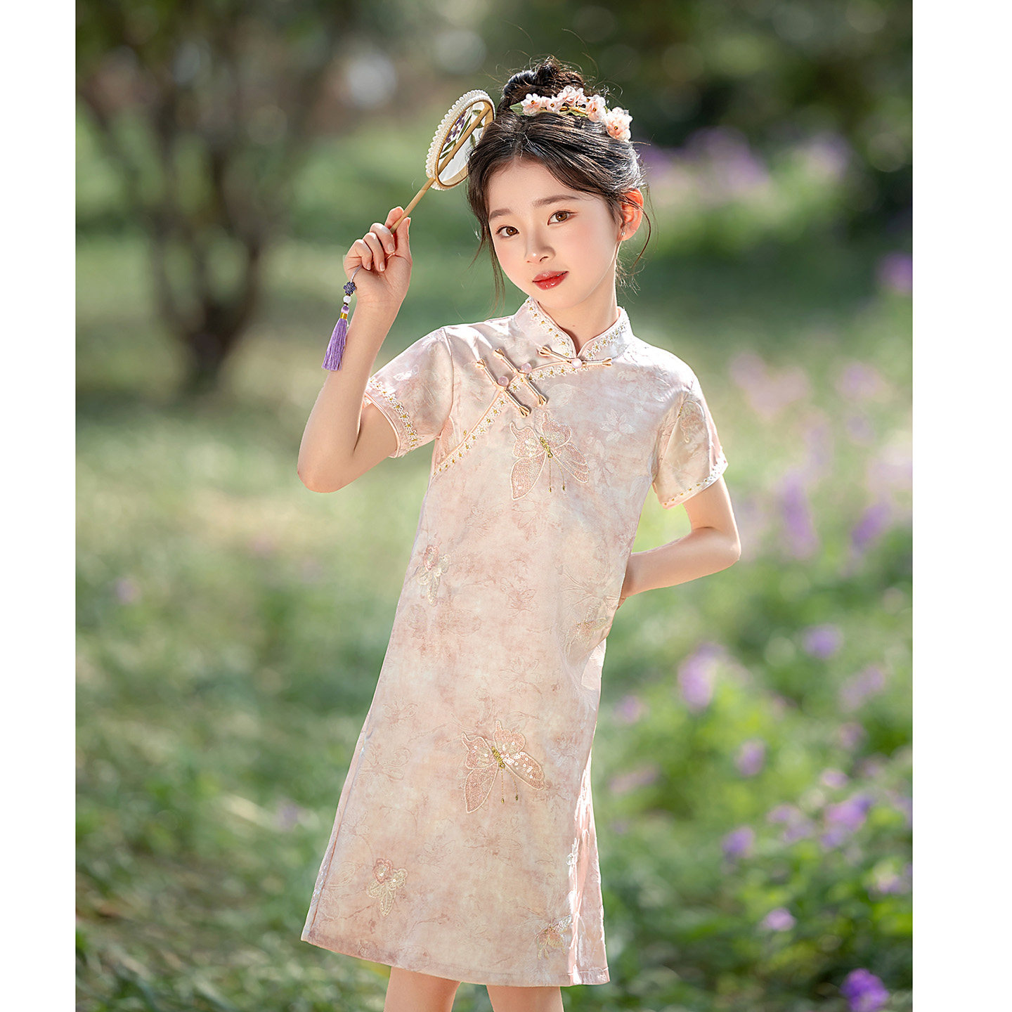女大童新中式粉色旗袍国风2026新款夏季薄款改良小女孩连衣裙唐装