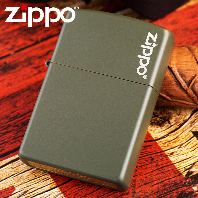 ZIPPO打火机正品军绿色绿哑漆商标 221ZL ZP050 生日礼品定制刻字