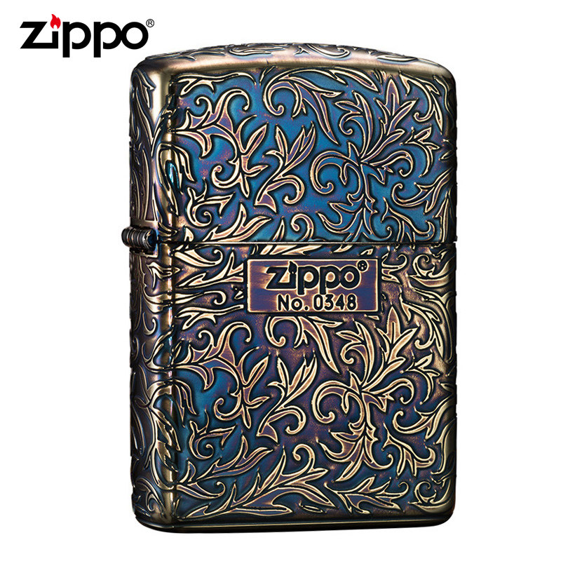 打火机Zippo正版熏铜银盔甲五面精雕富贵唐草在我心花 正品限量