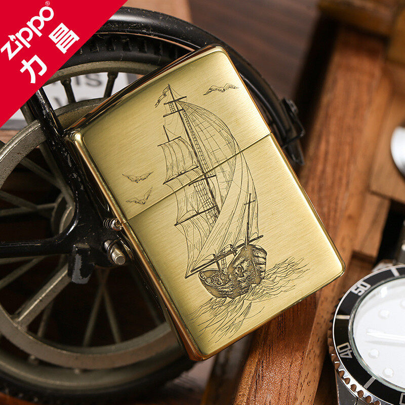 正品zippo打火机正版复古一帆风顺船 煤油防风男刻字定制订制