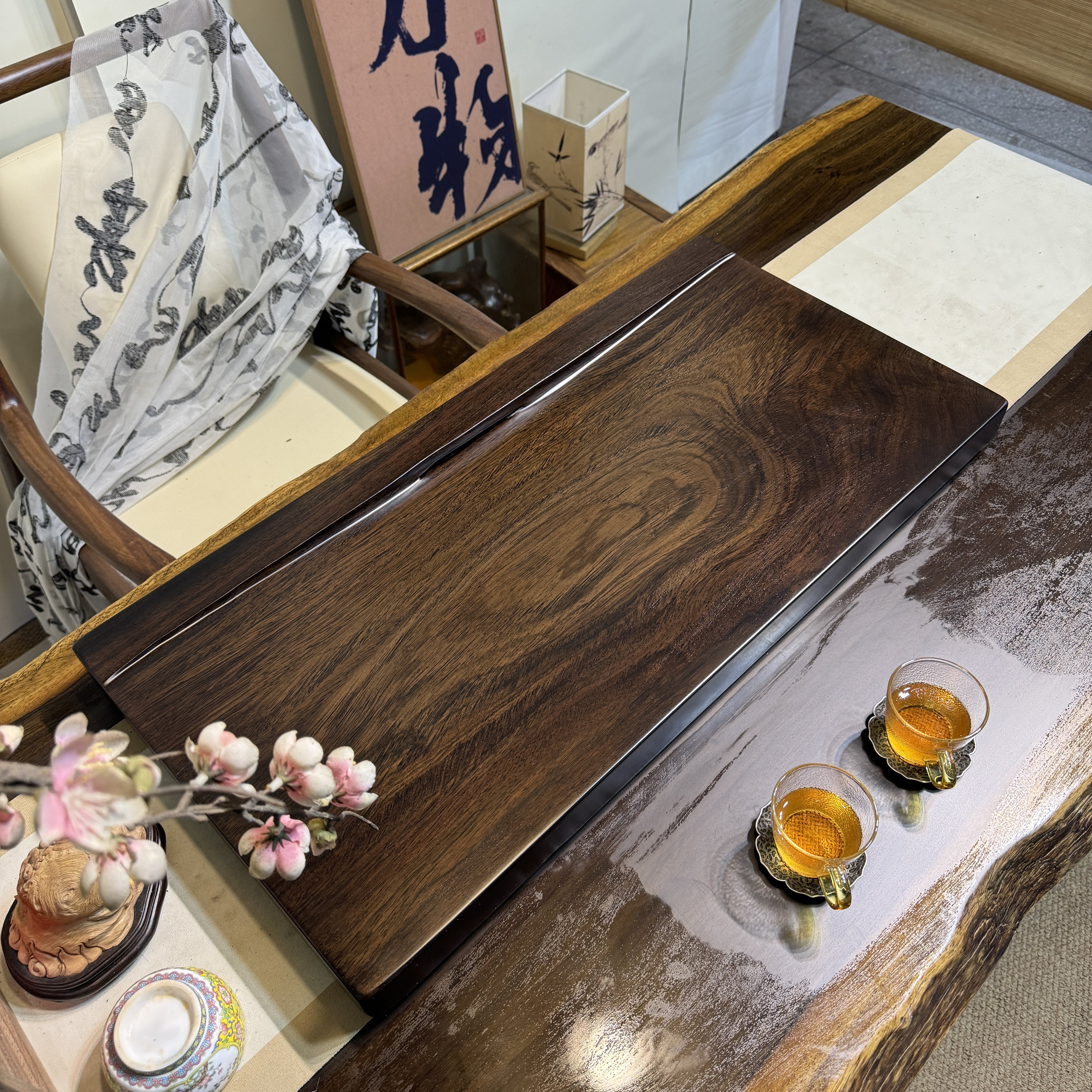 非洲黑檀木茶盘实木原木整板整料自然边茶台功夫茶具