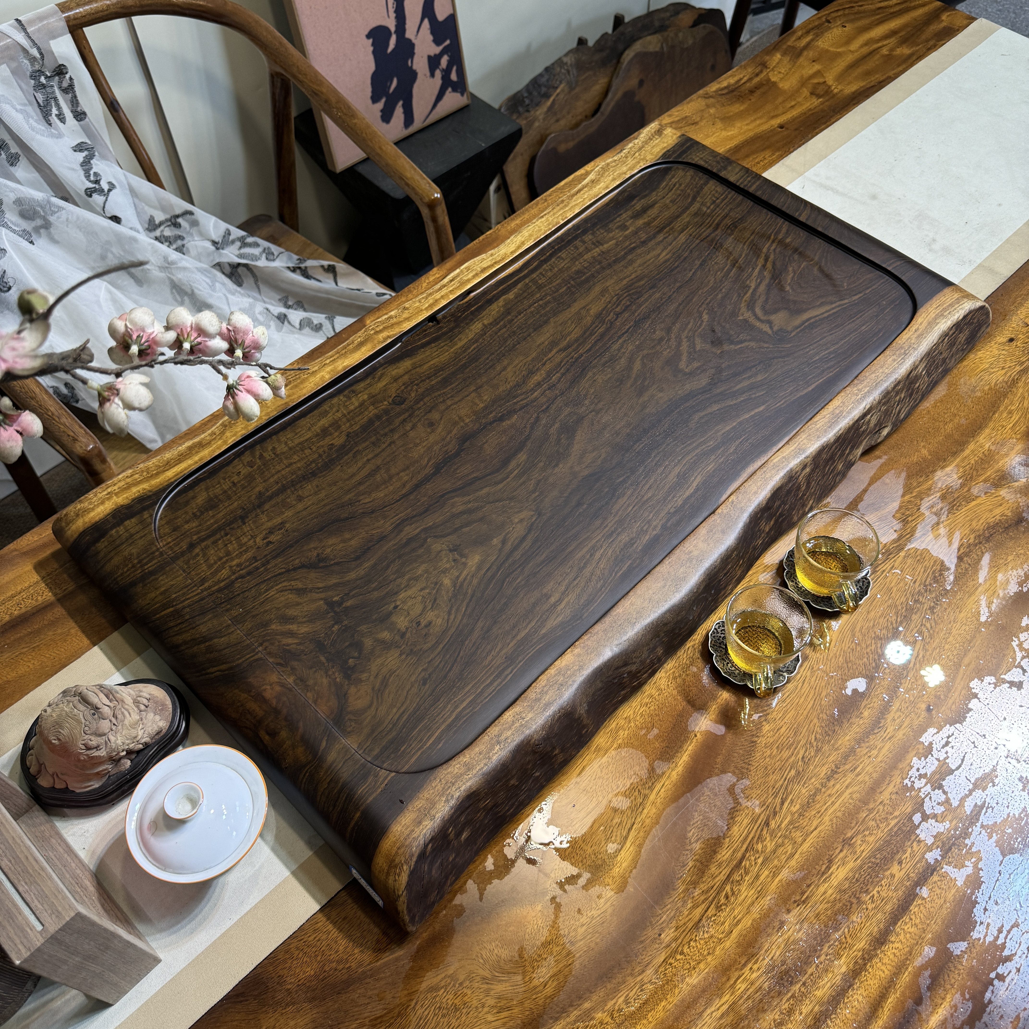 黑檀木茶盘家用天然整块实木茶台新款现代简约茶具原木茶盘方圆
