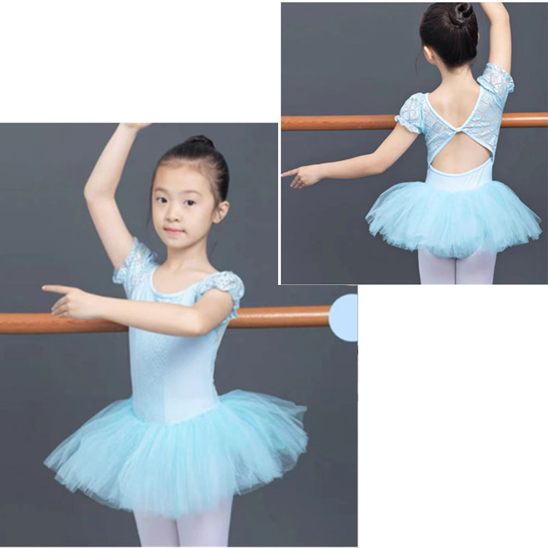 儿童舞蹈服蓬蓬裙幼儿练功服公主裙蕾丝芭蕾舞裙短袖夏季可爱跳舞