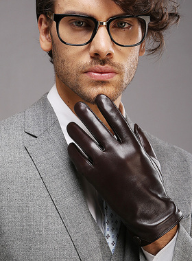 WARMEN真皮手套男士冬季保暖加绒开车薄款触屏羊皮手套M001NC