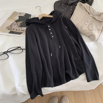 德绒磨毛连帽长袖T恤女秋冬季