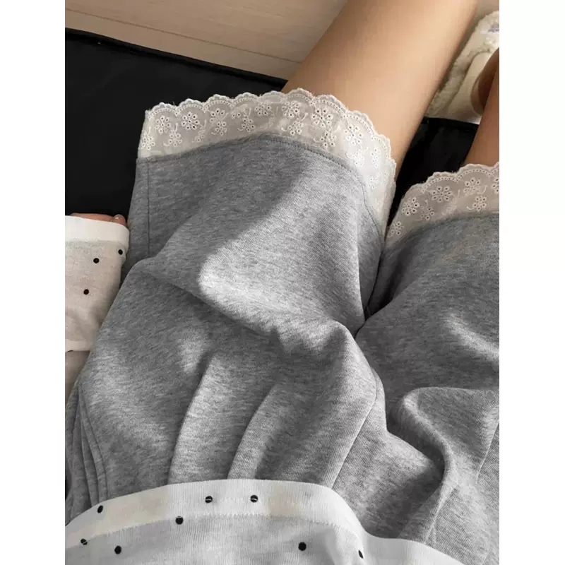 蕾丝花边阔腿休闲短裤女夏季2025新款宽松居家外穿高腰运动睡裤潮