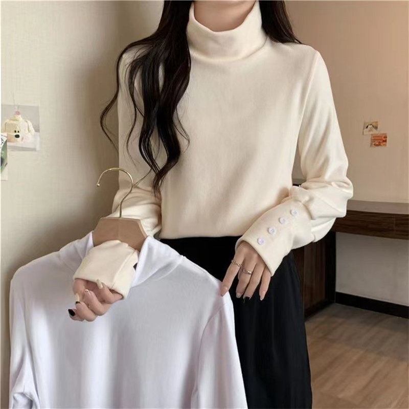 半高领德绒磨毛打底衫女秋冬季韩版宽松内搭设计感长袖T恤上衣潮,女装/女士精品,T恤,淘宝优惠券,粉丝福利购,淘宝优惠卷