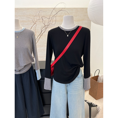 假两件设计感长袖T恤女秋冬韩版