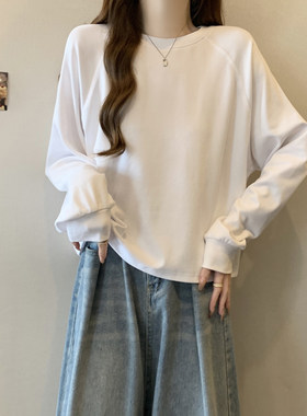 简约纯色短款正肩长袖T恤女春秋