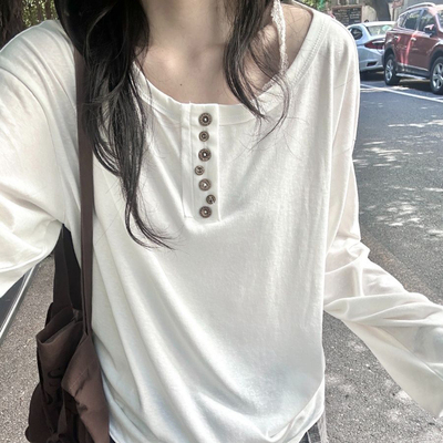 白色雪花棉长袖T恤女早秋韩版