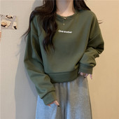 无帽圆领套头薄款 上衣服 宽松百搭小个子短款 卫衣女春装 2024年新款