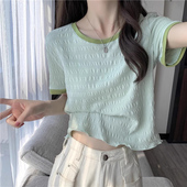 T恤女夏装 上衣打底衫 修身 半袖 潮ins 显瘦小个子短款 韩系高级感短袖