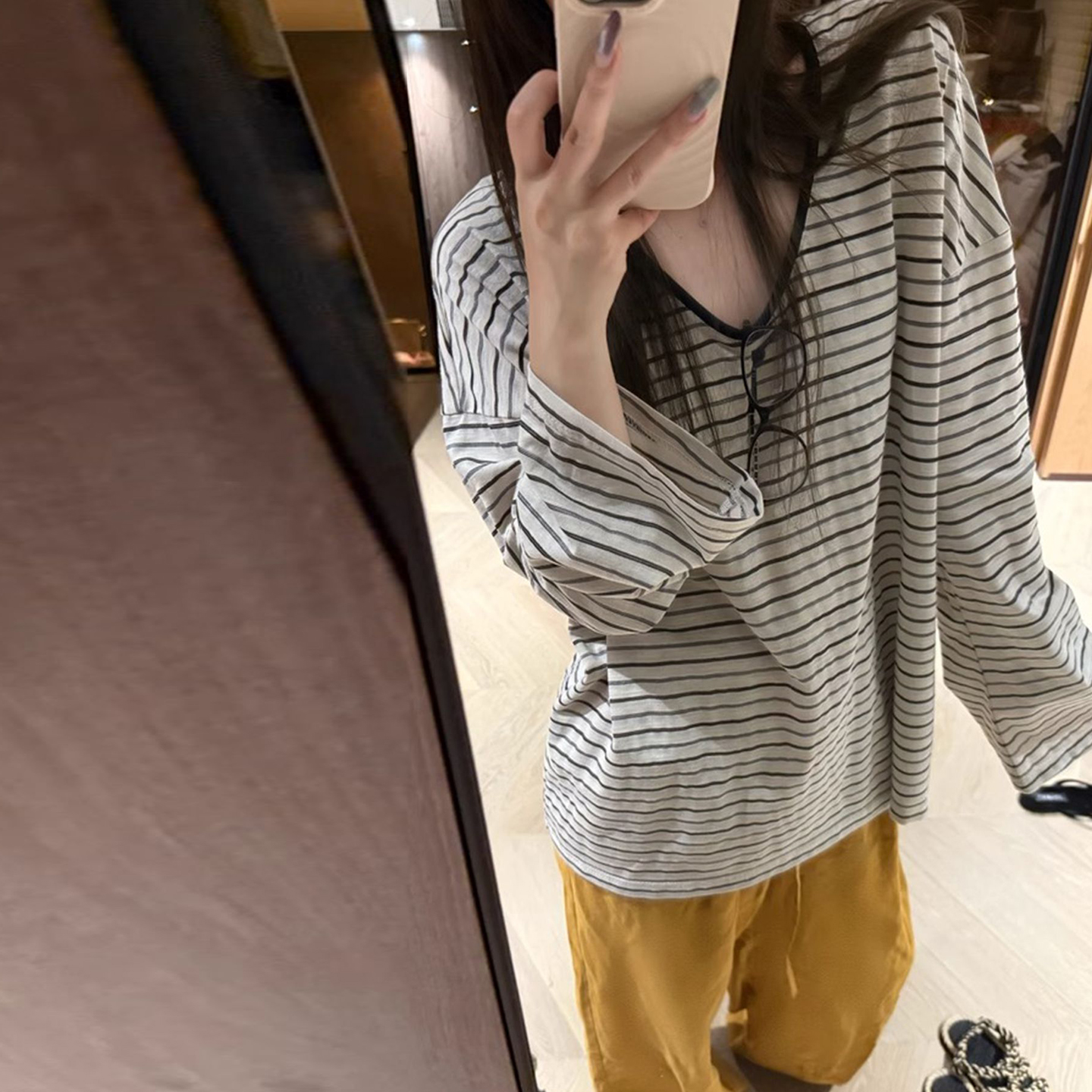 慵懒风条纹长袖T恤女2025春秋季