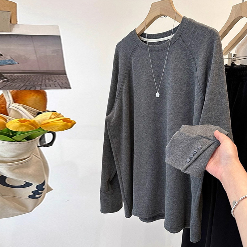 袖口纽扣设计感长袖T恤女秋冬