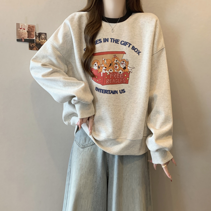 秋冬2025新款拼色圆领长袖卫衣女