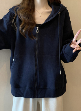 超火cec薄款连帽卫衣女春秋百搭宽松显瘦华夫格拉链开衫上衣外套