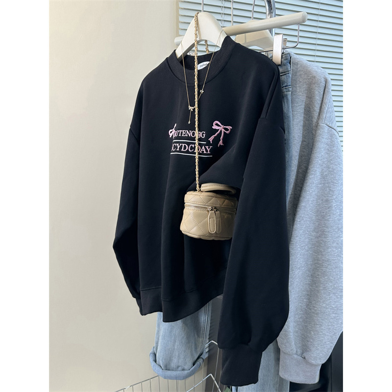 韩系高级感蝴蝶结刺绣卫衣女秋季