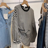 2025新款 条纹长袖 T恤女韩版 秋季 百搭宽松显瘦打底衫 外穿体恤上衣