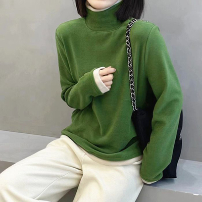 假两件拼接高领打底衫女秋冬德绒