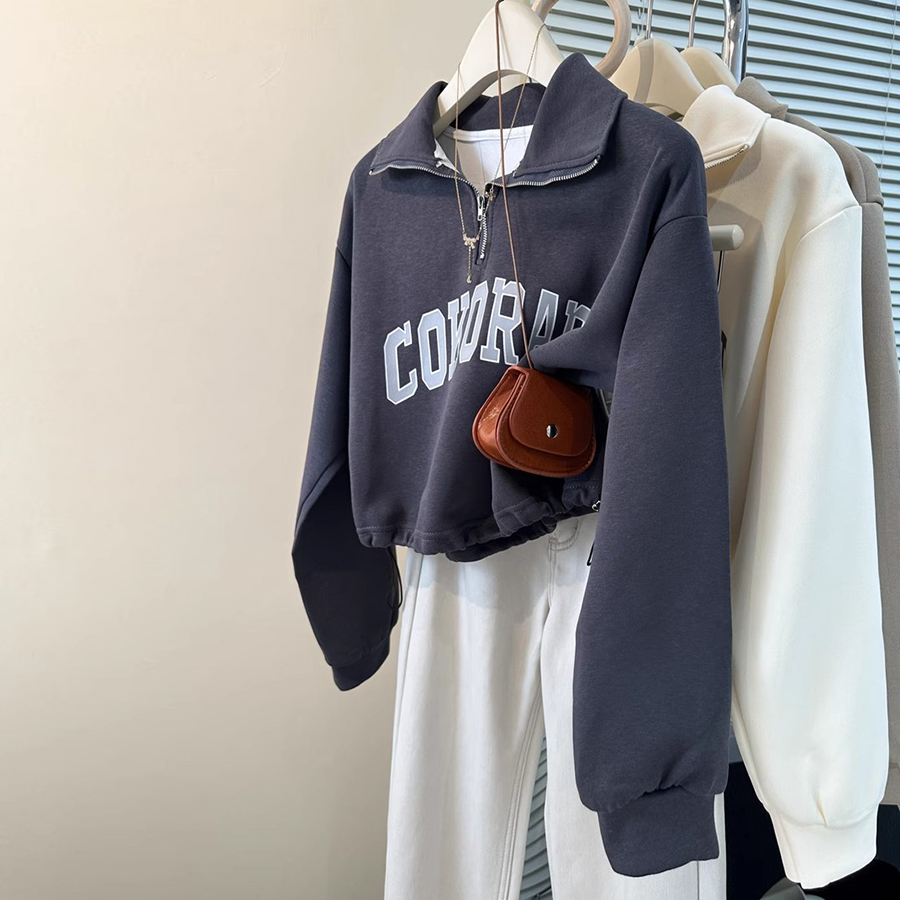 美式辣妹短款收腰长袖卫衣女春秋