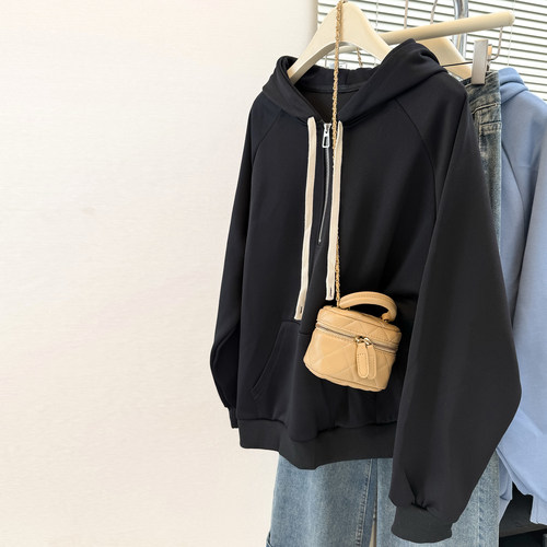 ins超火薄款连帽半拉链卫衣女