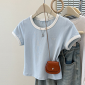 2025新款 内搭打底衫 短袖 夏季 T恤女修身 韩版 小个子短款 正肩上衣潮